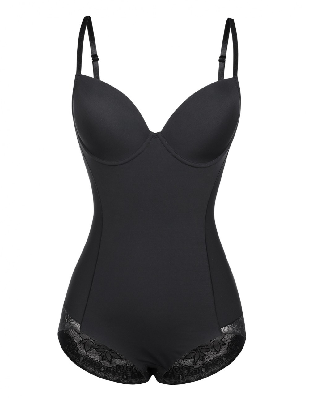 Unique Black Lace Stitching Body Shaper Spaghetti Straps Midsection Control