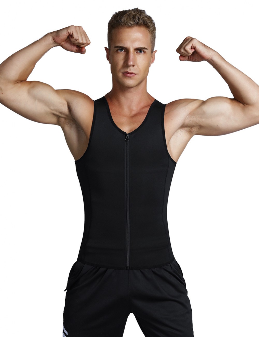 Amazing Black Steel Boned Plus Size Mens Shaper Hooks Zip Perfect-Fit