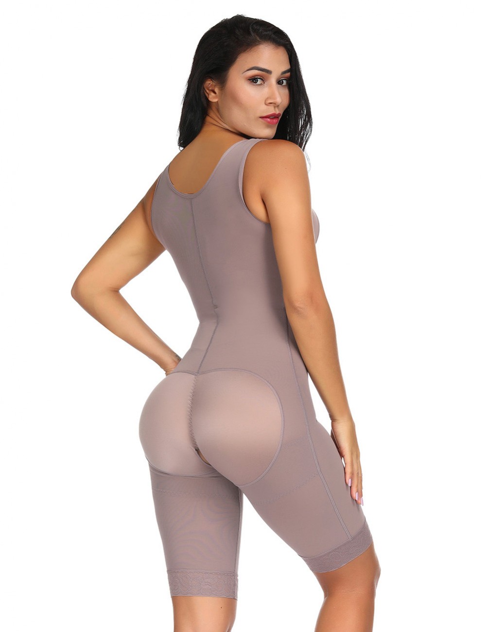 Brown Queen Size Plain Crotchless Bodysuit Unpadded Blood Circulation Boosting