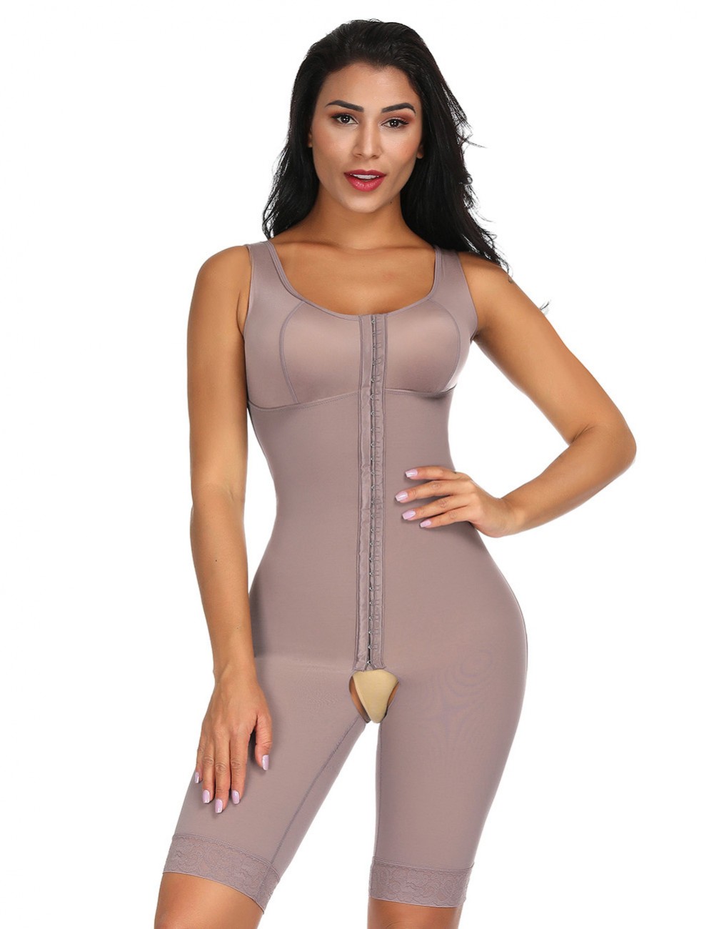 Brown Queen Size Plain Crotchless Bodysuit Unpadded Blood Circulation Boosting
