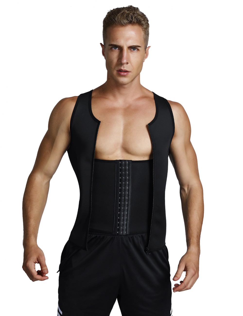 Meticulous Design Black Mens Body Shaper Vest Abdomen Slim Plus Size Blood Circulation Boosting