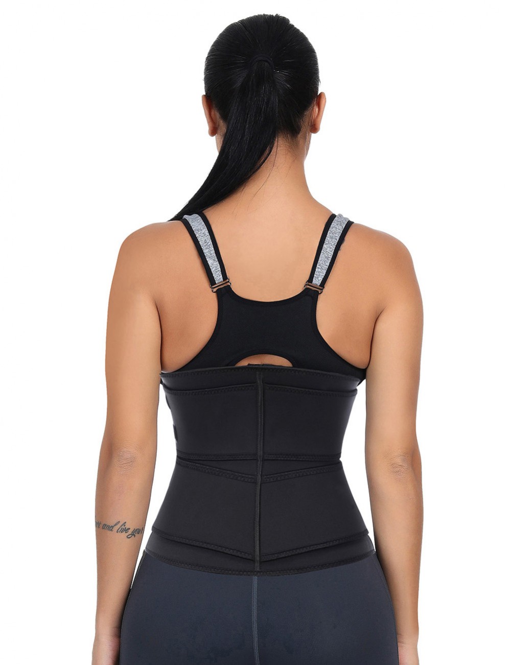 Black Plus Size 7 Steel Bones Sauna Waist Trimmer With Double Belt