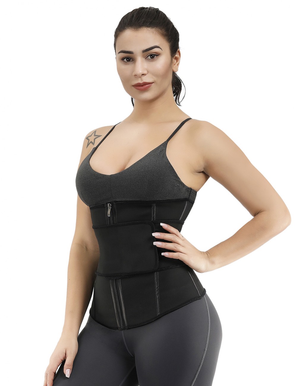 Flawlessly Double Layer Black 7 Steel Boned Waist Trainer Plus Size
