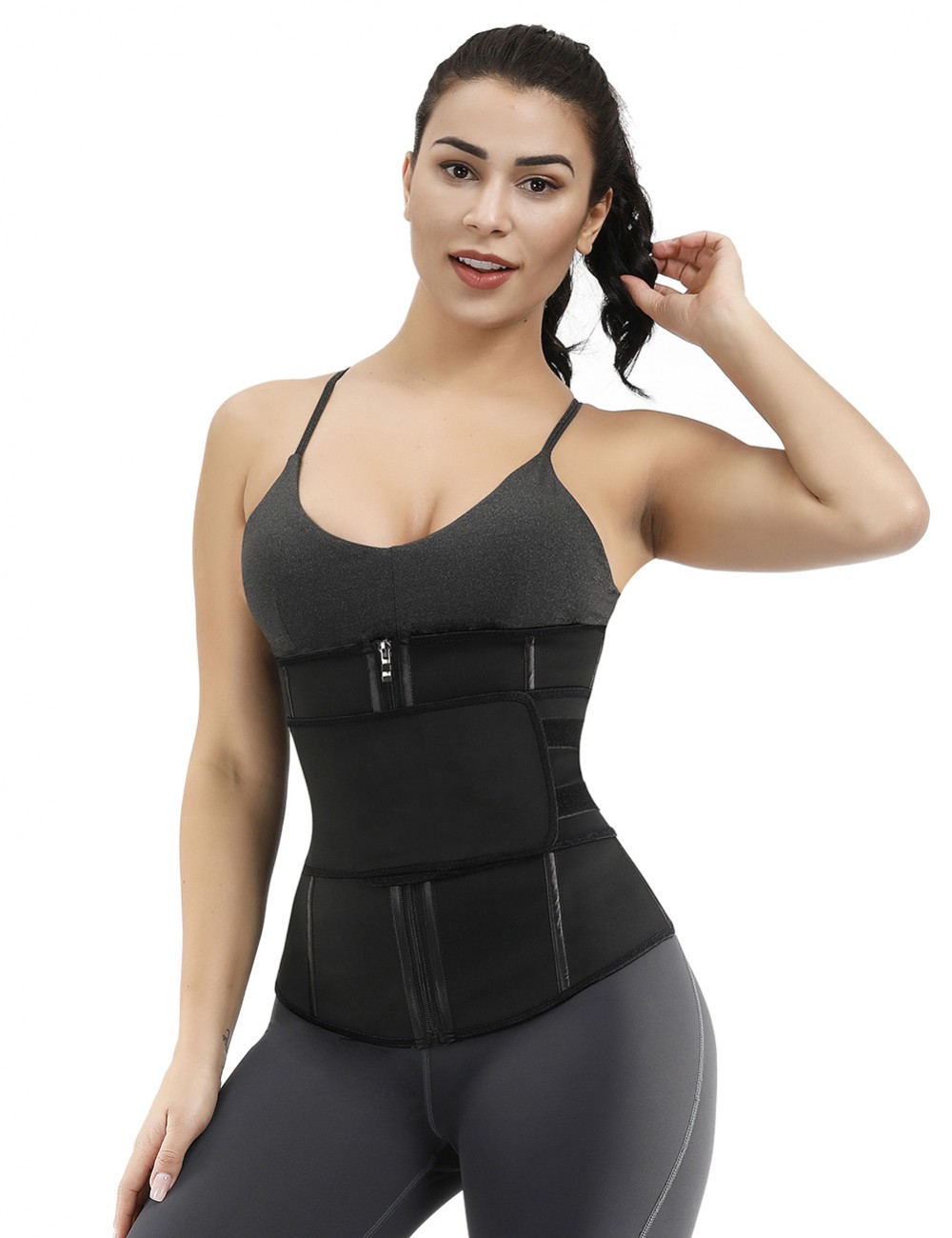 Flawlessly Double Layer Black 7 Steel Boned Waist Trainer Plus Size