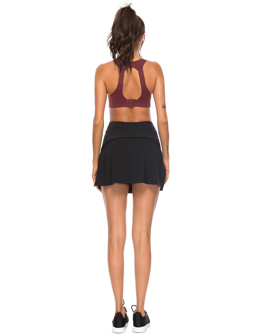 Black Slit Flare Hem Tennis Skirt High Rise Training Apparel