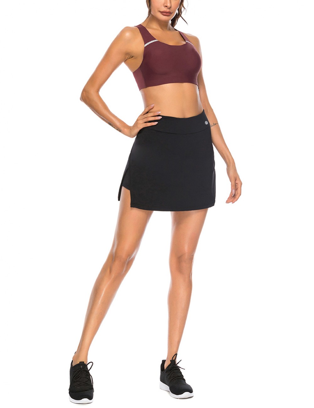 Black Slit Flare Hem Tennis Skirt High Rise Training Apparel
