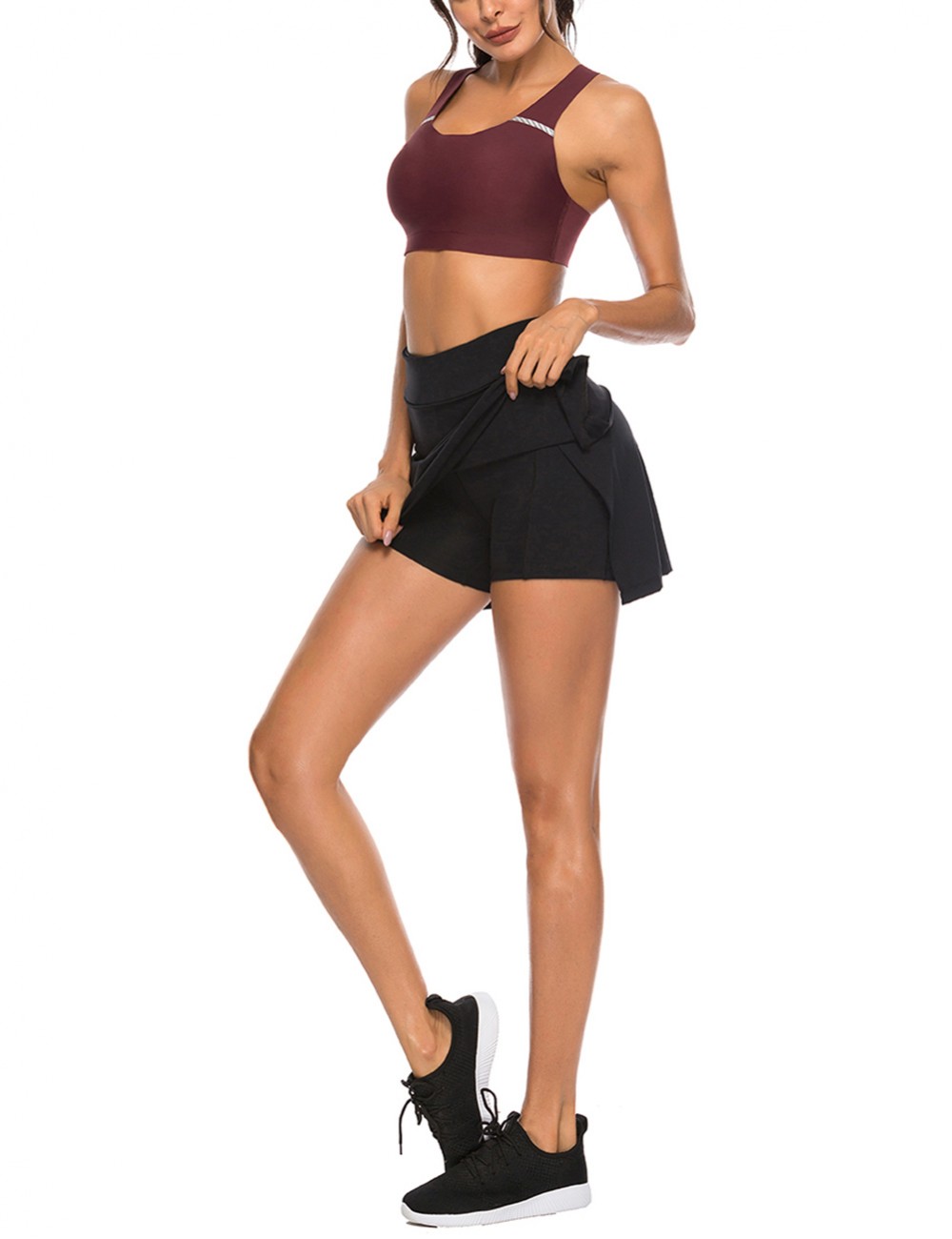 Black Slit Flare Hem Tennis Skirt High Rise Training Apparel