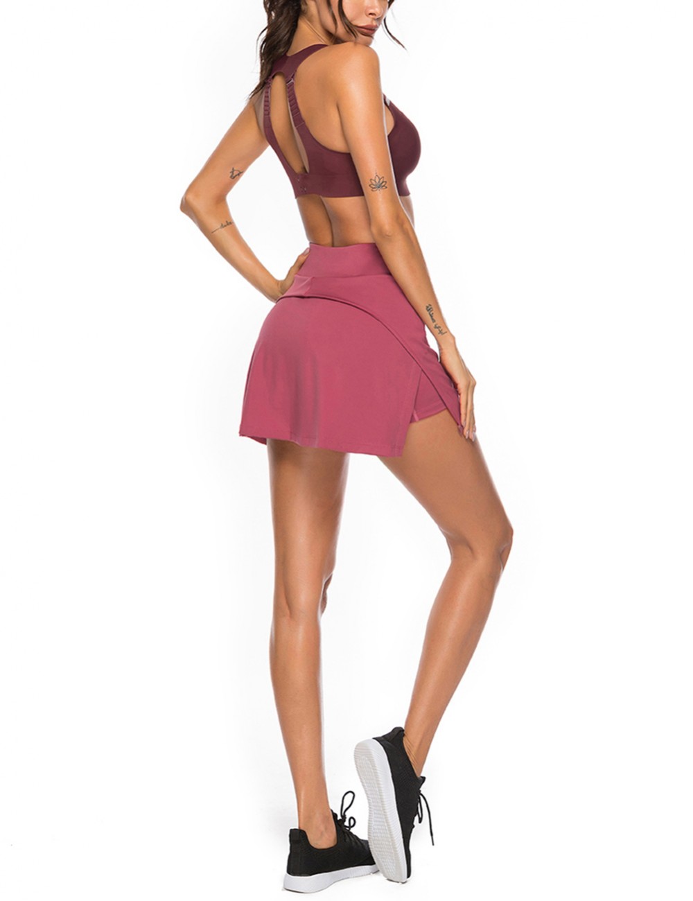 Multi-Function High Waist Wine Red Slit Side Tennis Skirt Pocket
