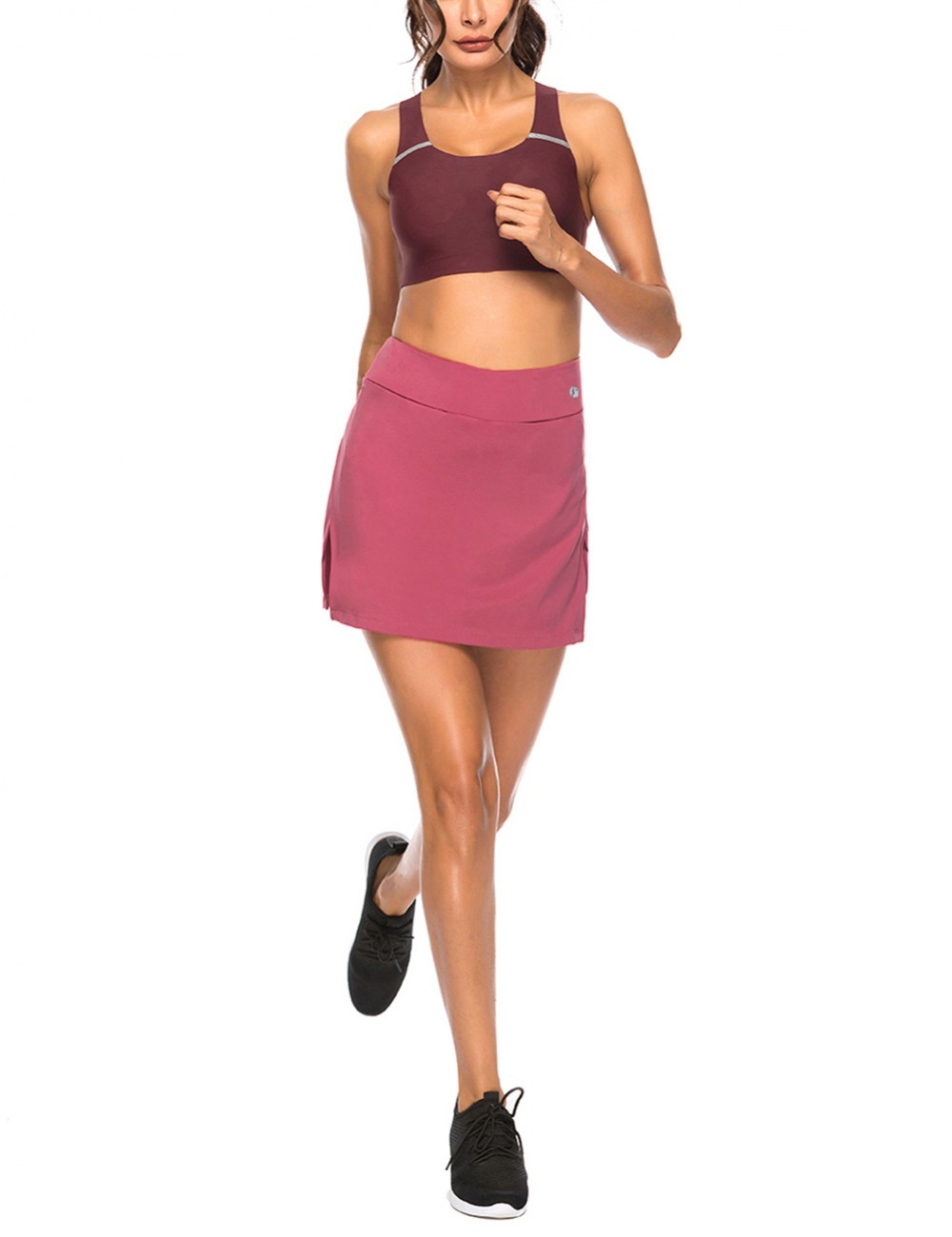 Multi-Function High Waist Wine Red Slit Side Tennis Skirt Pocket