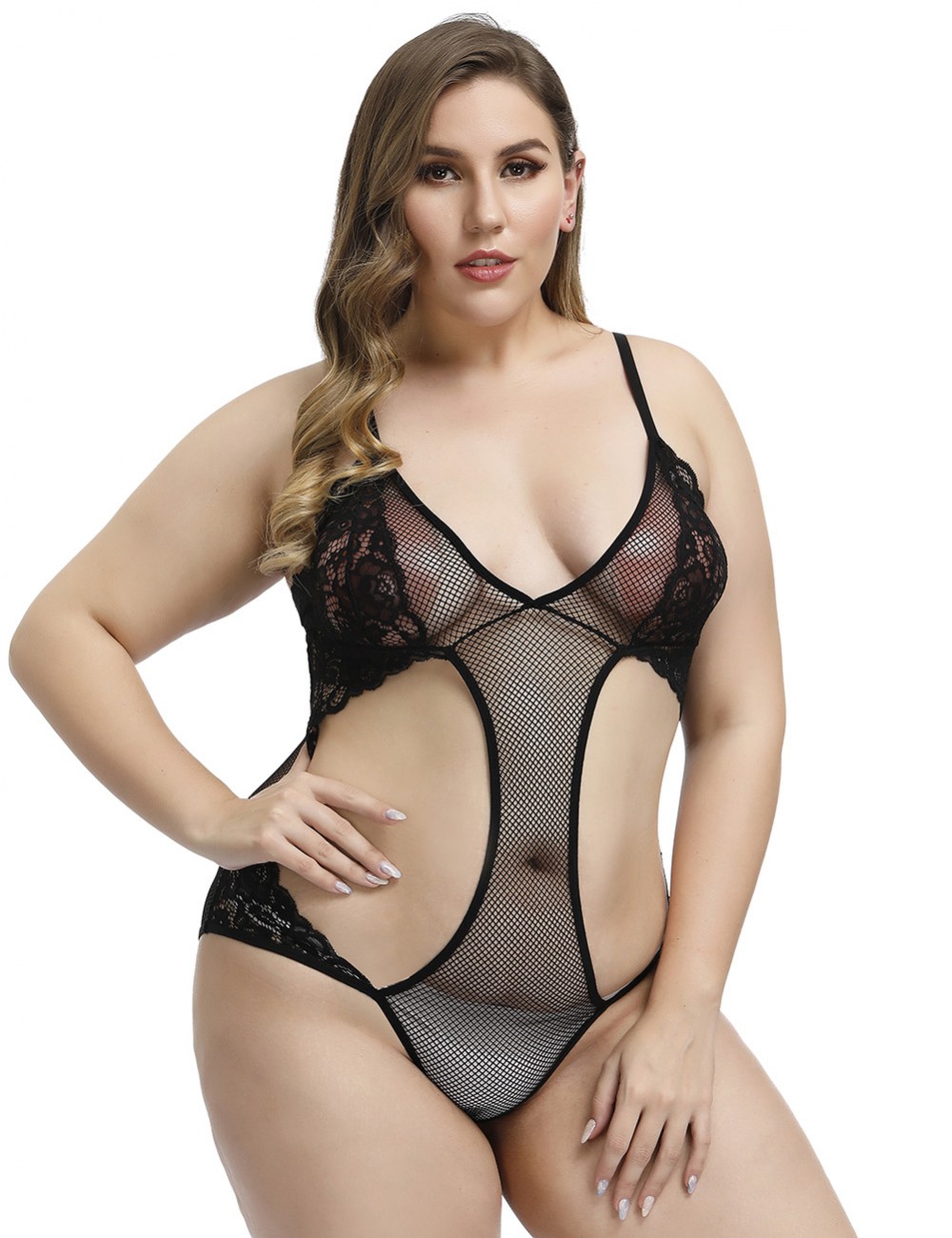 Glam Black Large Size Mesh Hollow Teddy Lace Lingerie Romance Time