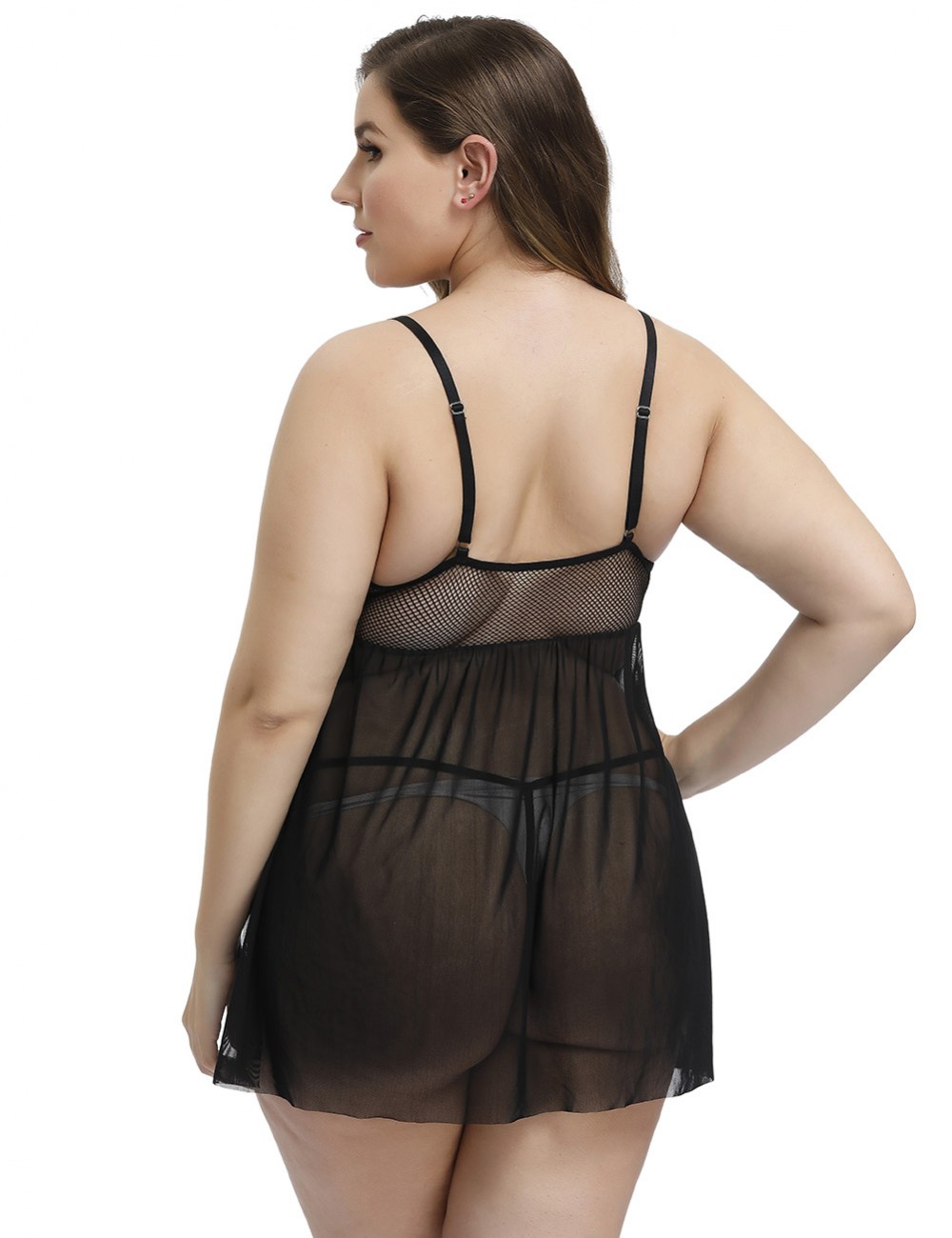 Hot Trendy Black Lace Prospective Mesh Plus Size Babydolls Fashion