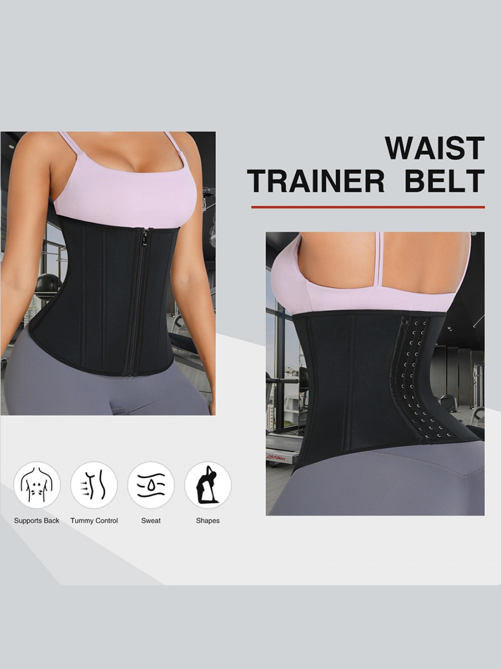New Design Back Adjustable Hooks Neoprene Waist Trainer Zipper Slimming Belt