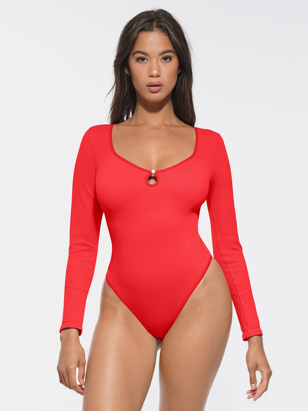 Seamless Ribbed Sexy Hollow Waist Tummy Control Thong Bodysuit