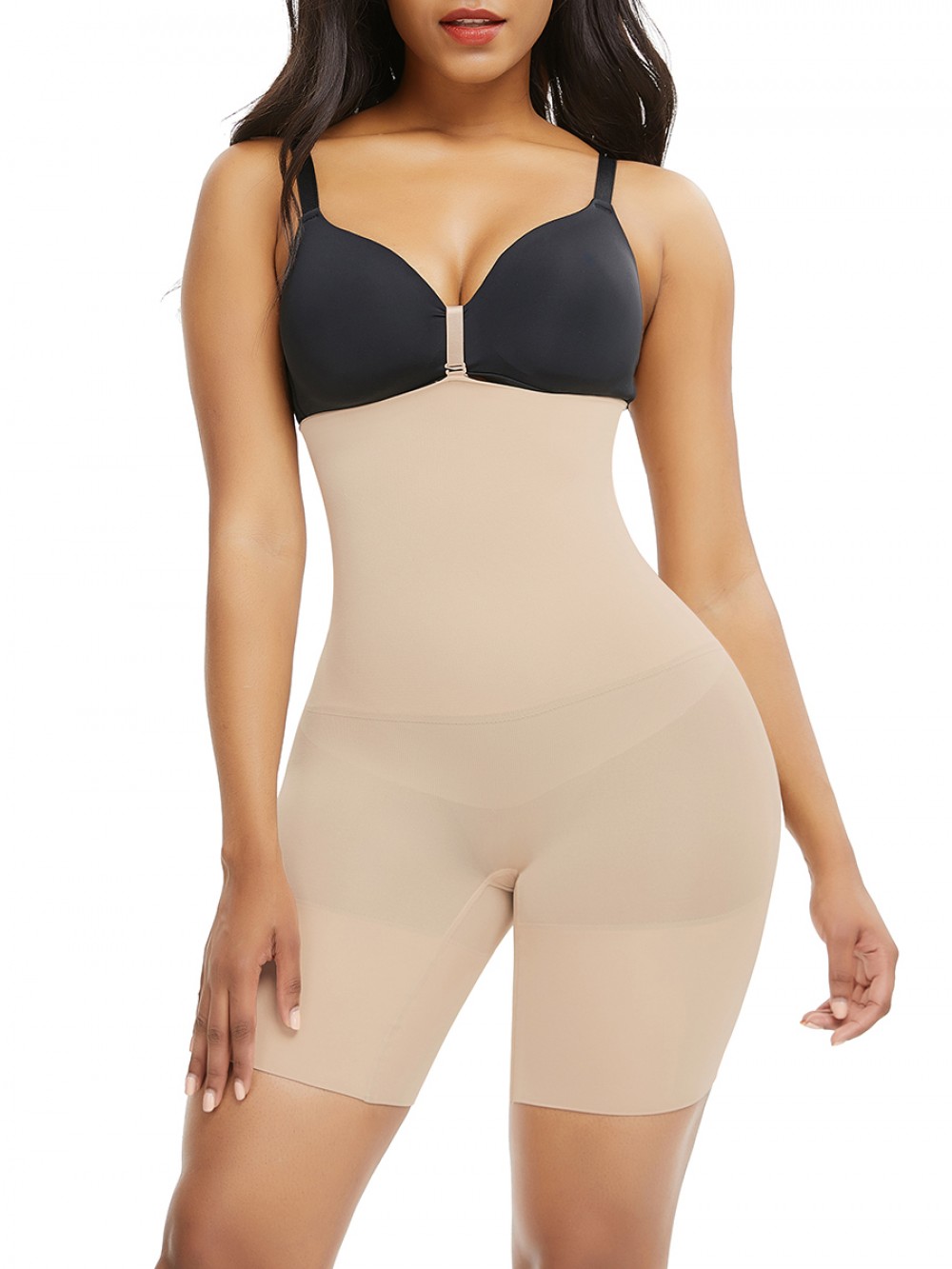 Nude Seamless Body Shaper Buckle Mid-Thigh Curve-Creating