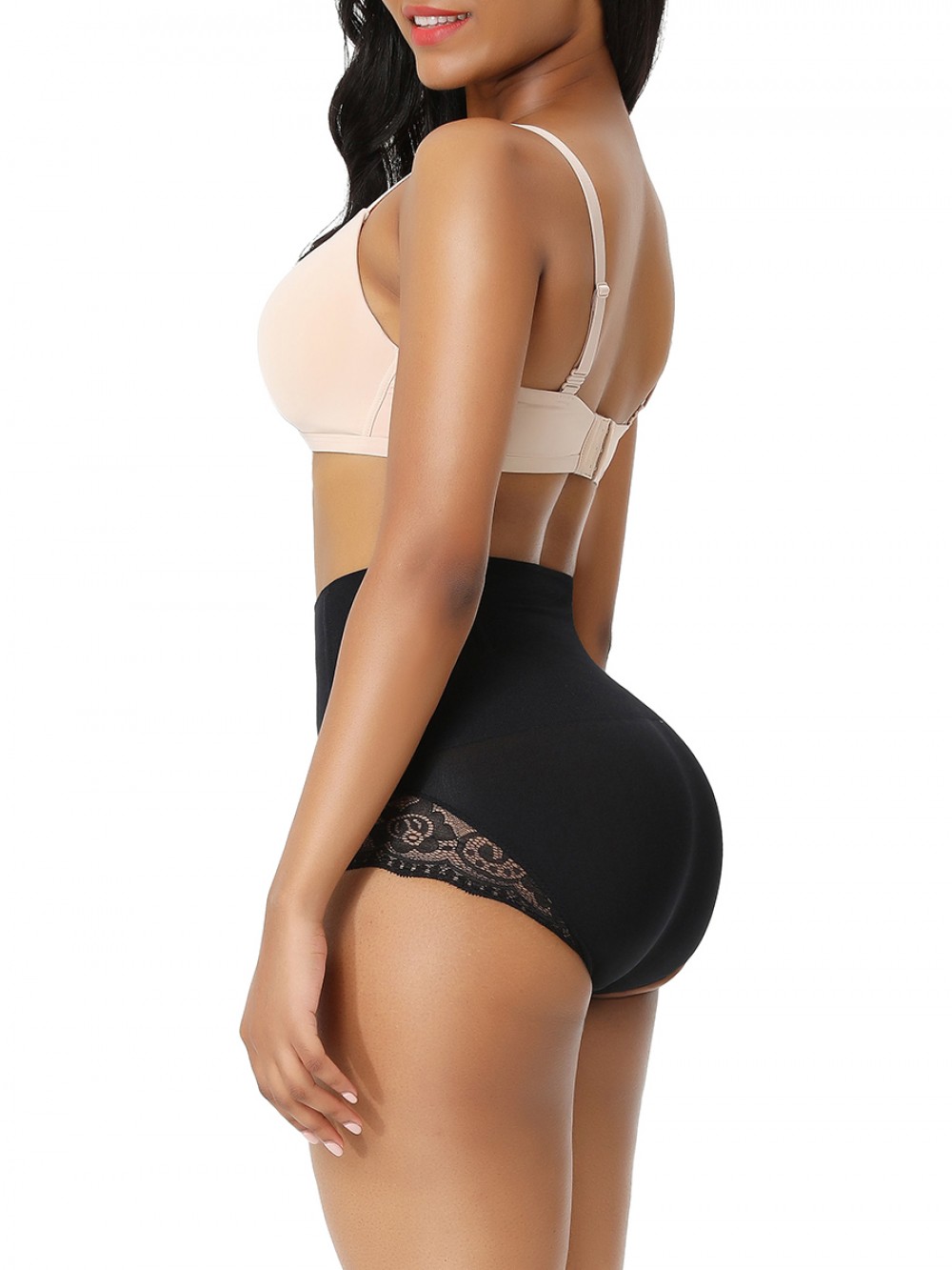 Black Seamless Plus Size Butt Lifter Lace Trim Shaping Comfort