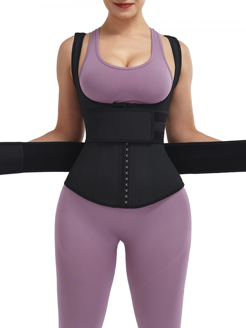 Black 9 Steel Bones Adjustable Strap Latex Waist Trainer Vest