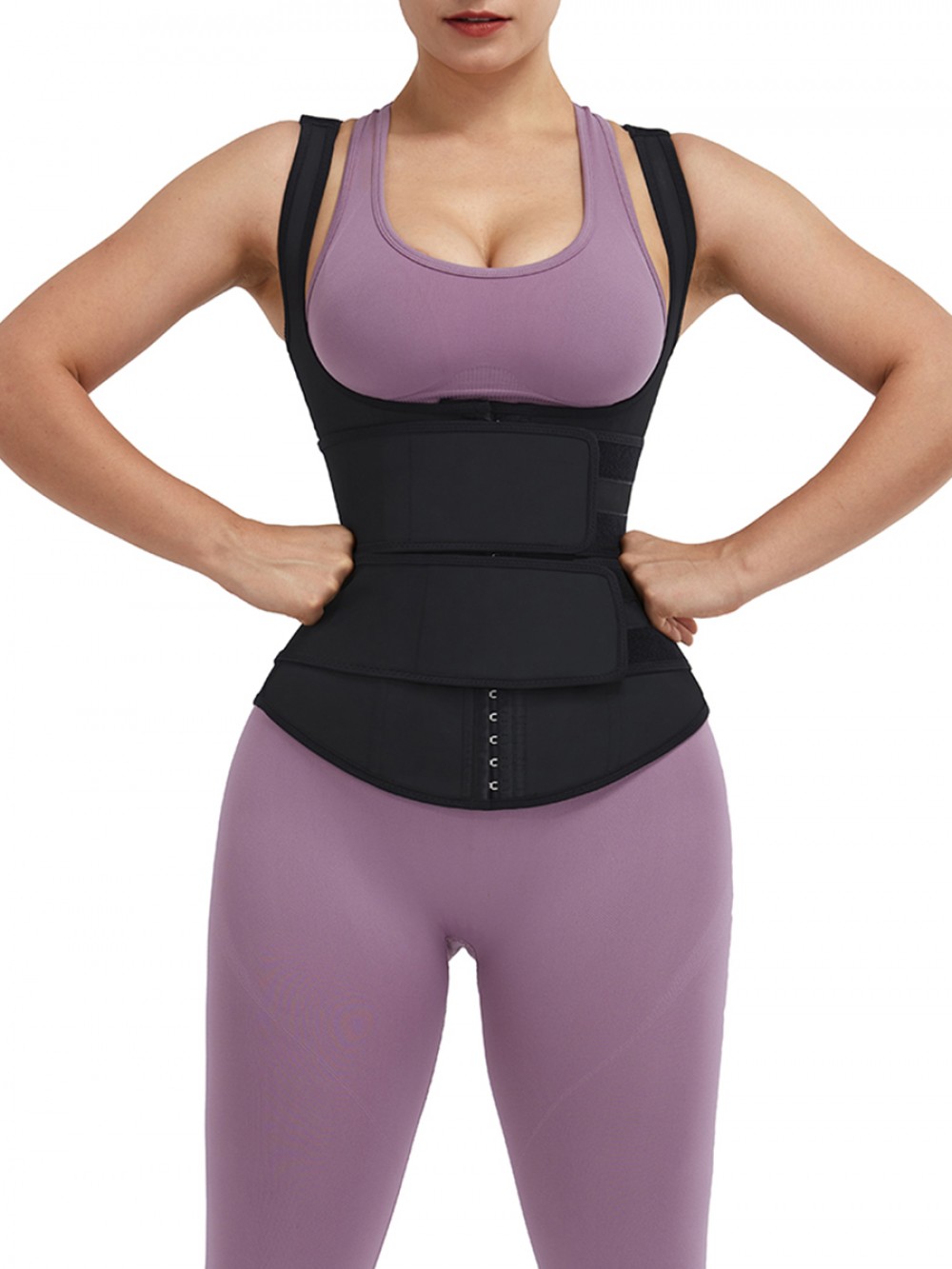 Black 9 Steel Bones Adjustable Strap Latex Waist Trainer Vest