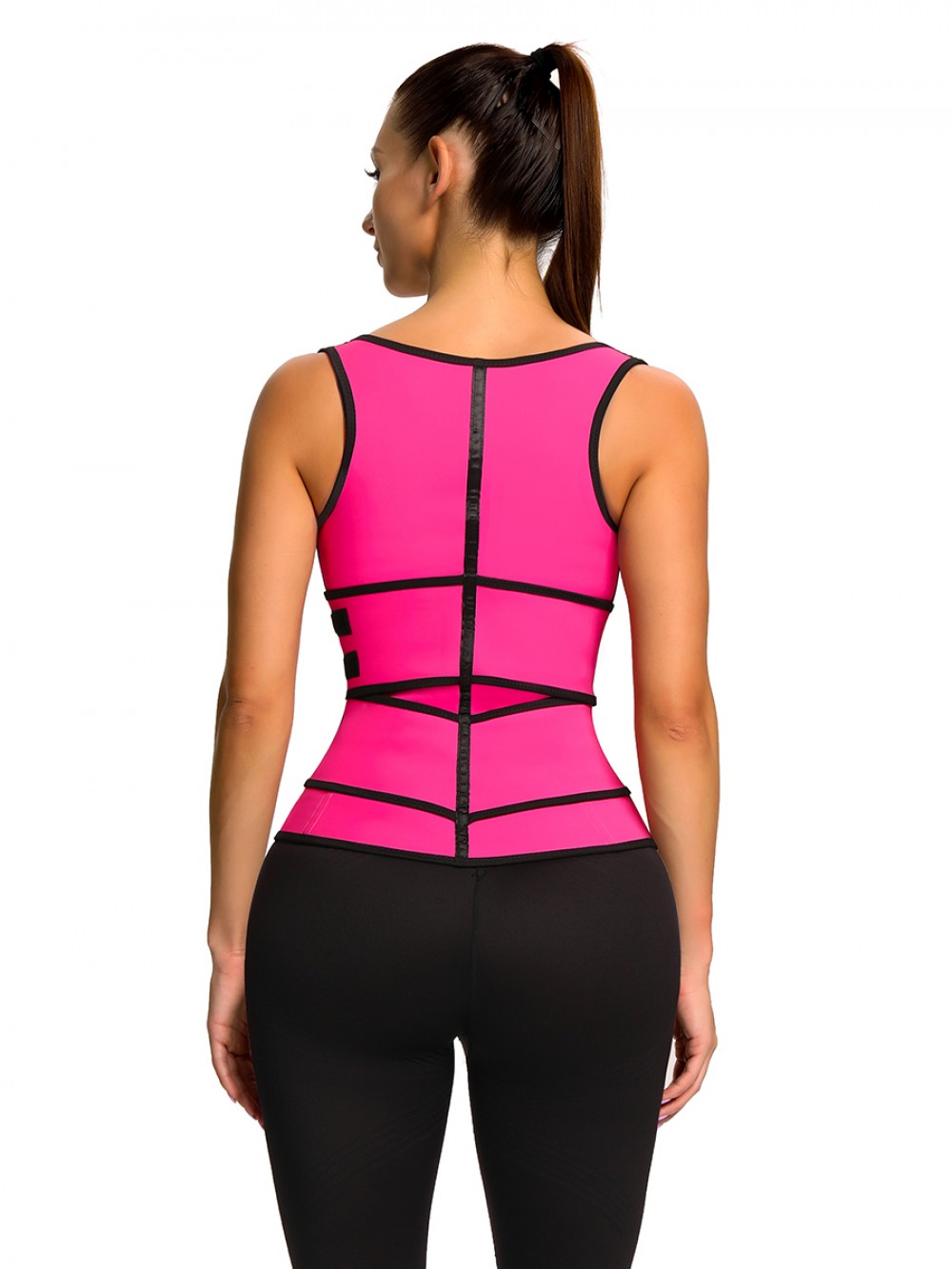 Rose Red Double Belt Zipper Latex Waist Trainer Vest Hourglass