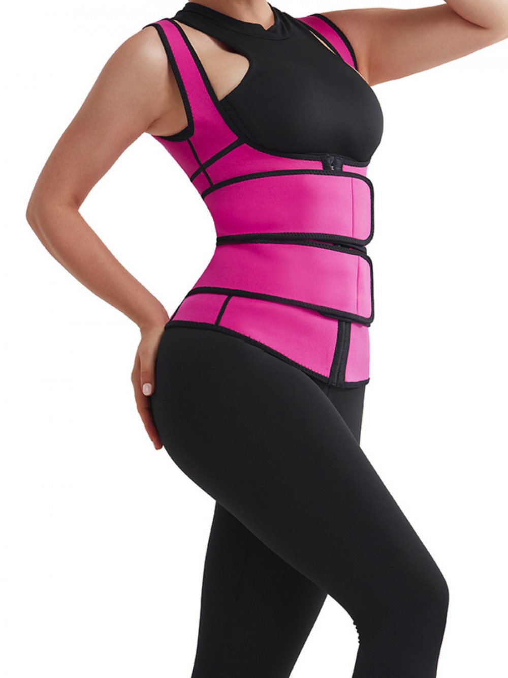 Rose Red 3 Layers Sweat Trainer Vest Sticker Hooks Weight Loss