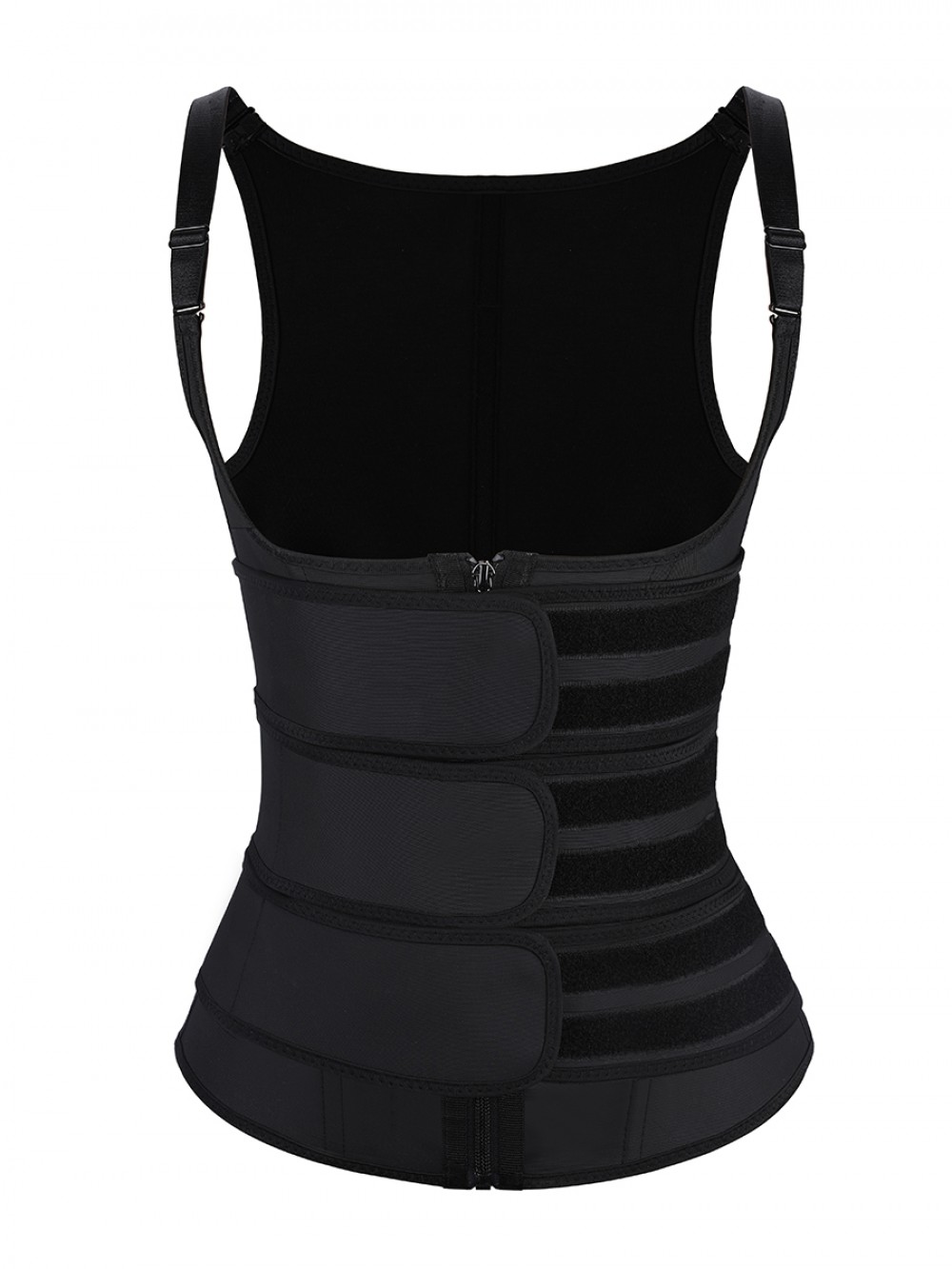 Black Adjustable Straps Latex Waist Trainer Vest Zipper Slimming Belly