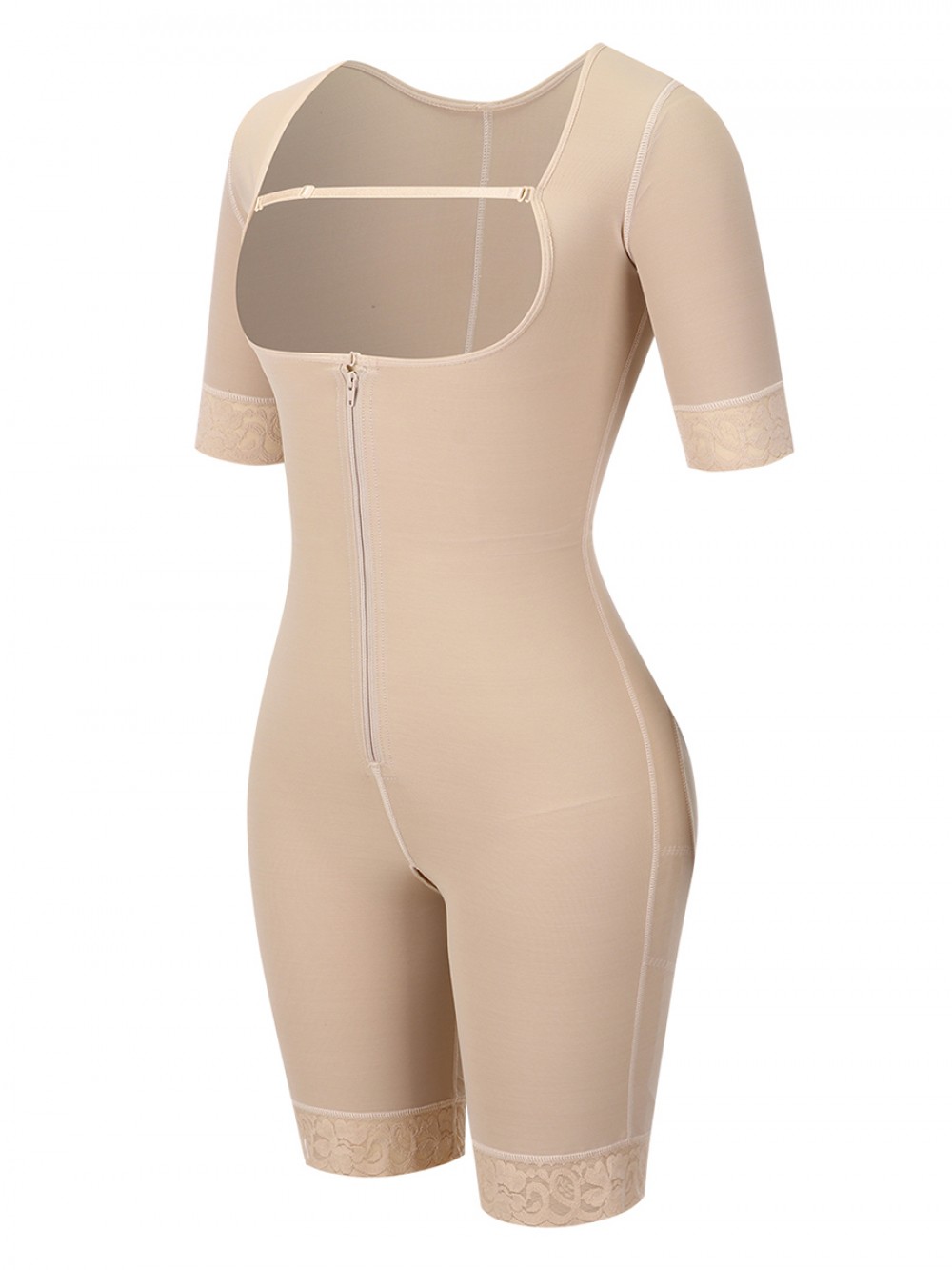 Elasticated Skin Color Lace Full Body Shaper Zipper Open Crotch High Quality