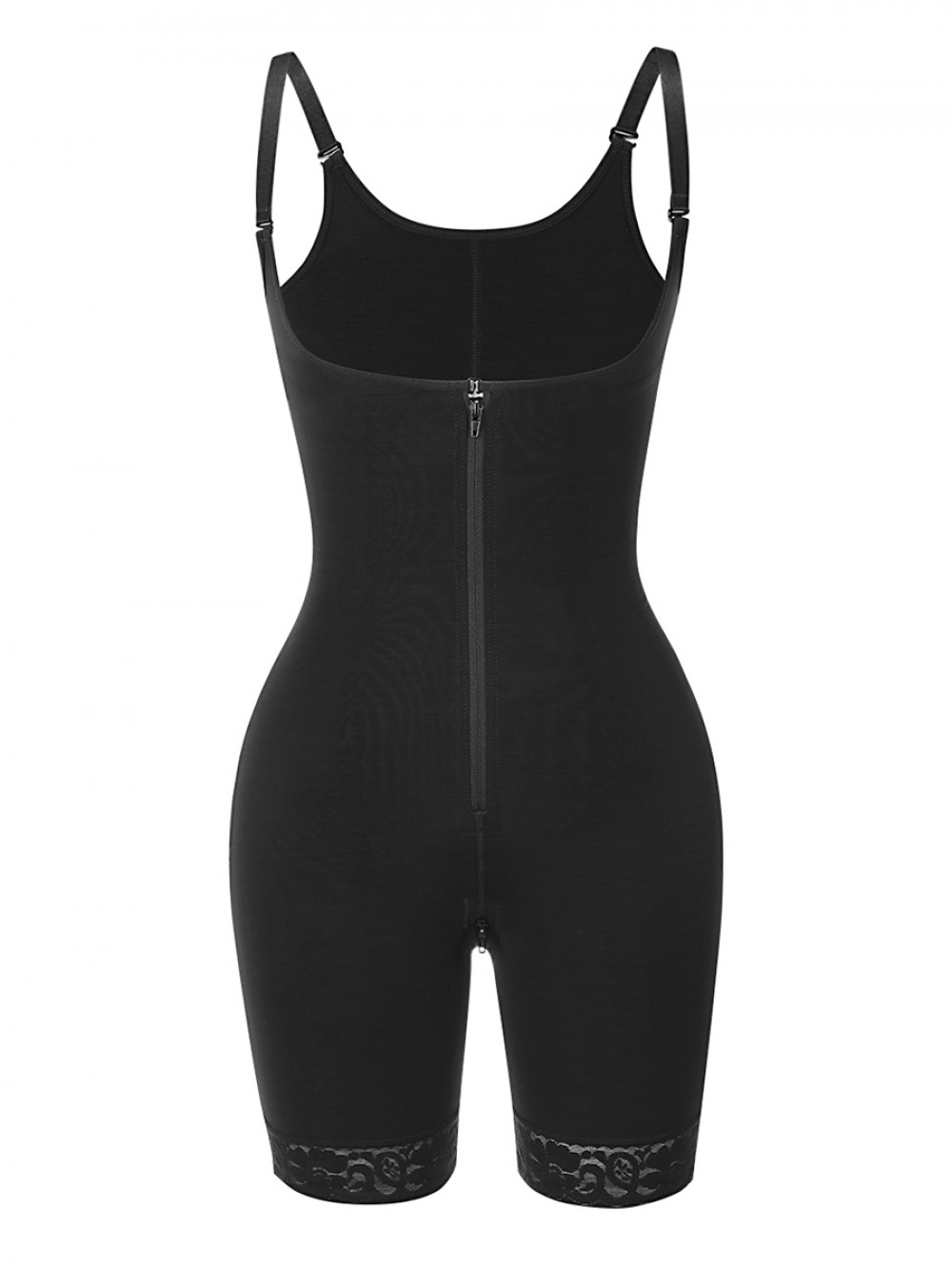 Black 3 Layers Adjustable Strap Full Body Shaper Midsection Compression