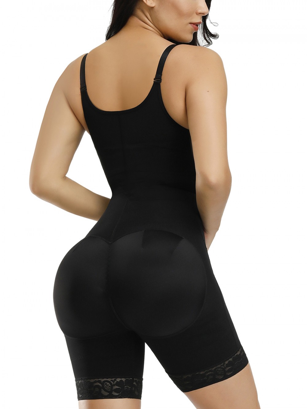 Black 3 Layers Adjustable Strap Full Body Shaper Midsection Compression