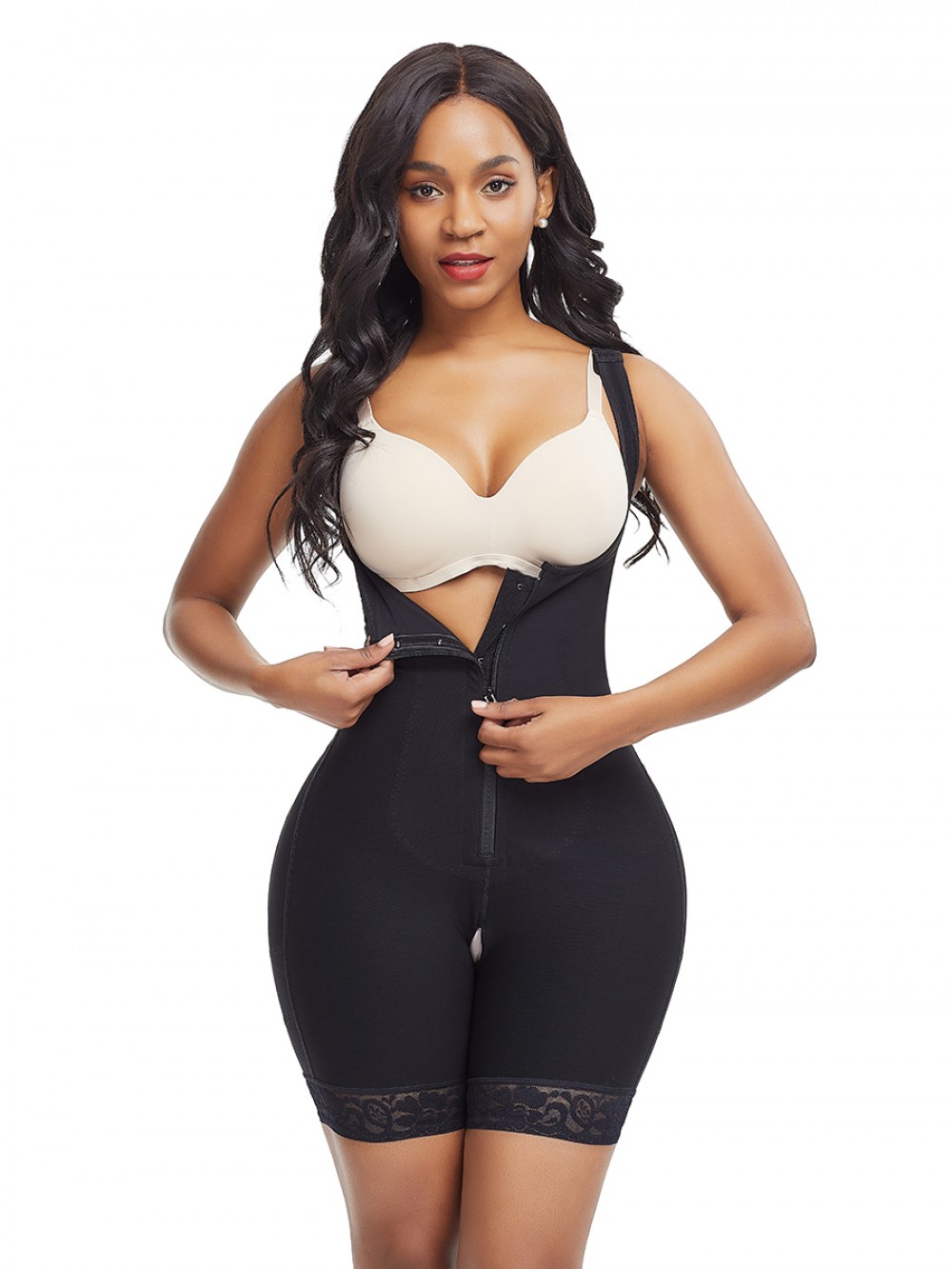 Black Plus Size Underbust Bodysuit Shapewear With Zipper Tight