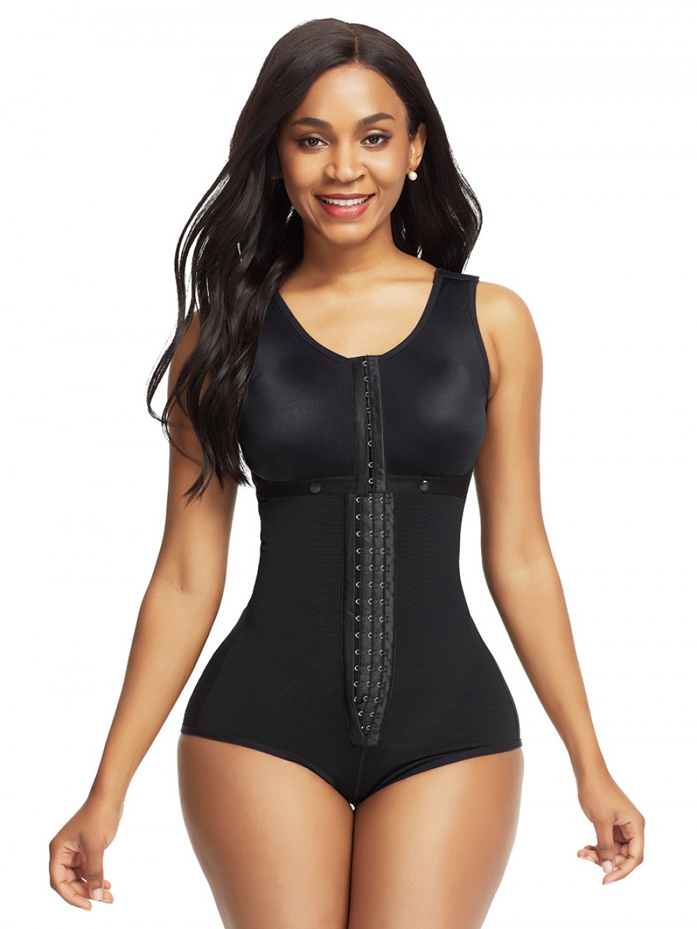 Black High Waist Shoulder Hooks Full Bodysuit Shapewear Curve Creator