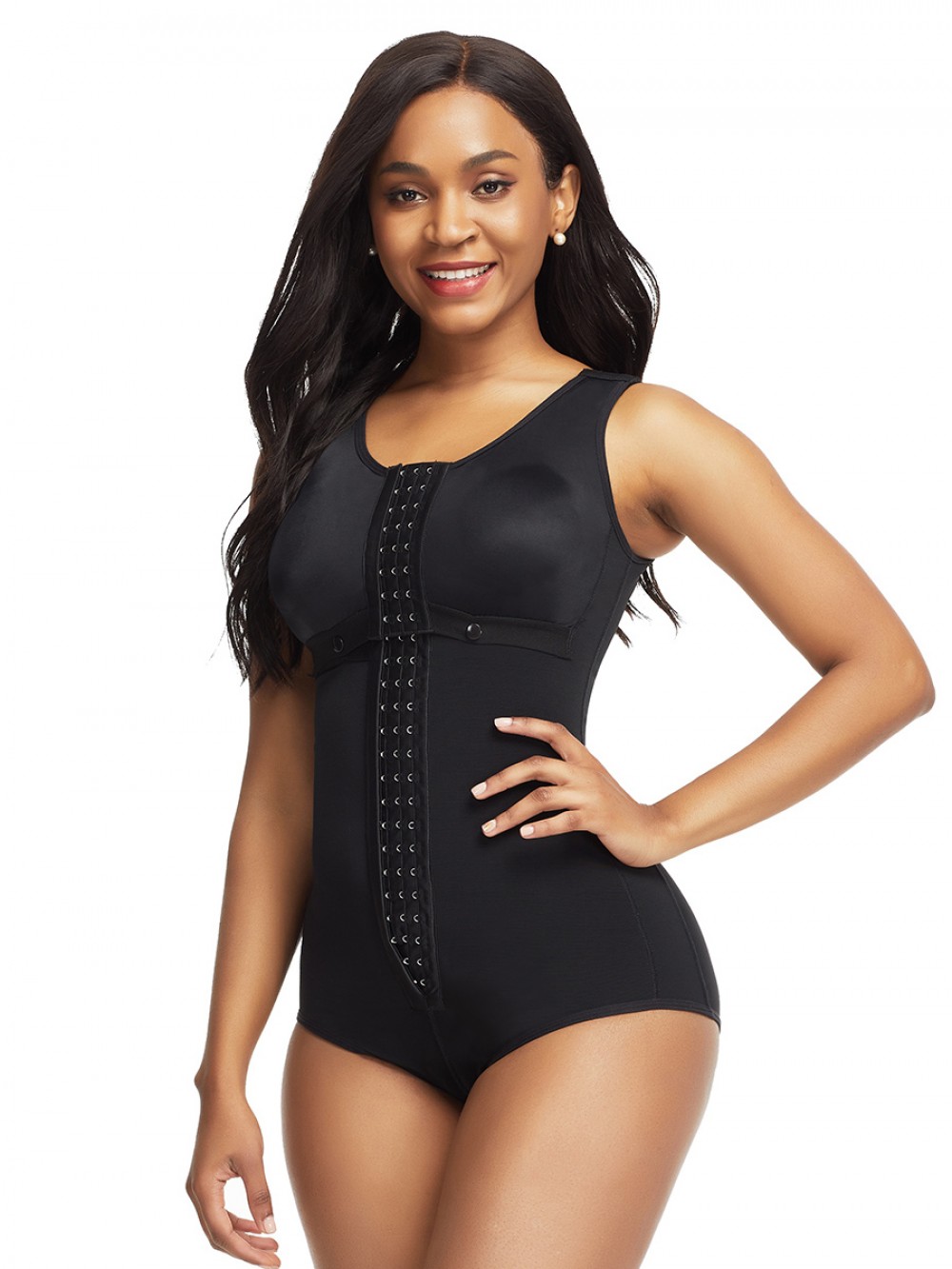 Black High Waist Shoulder Hooks Full Bodysuit Shapewear Curve Creator