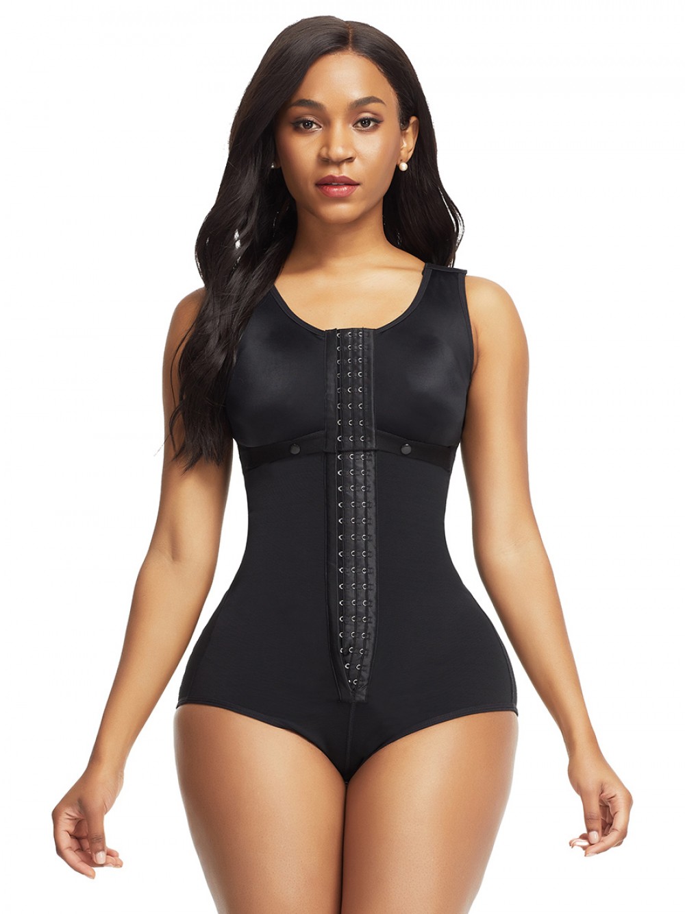 Black High Waist Shoulder Hooks Full Bodysuit Shapewear Curve Creator