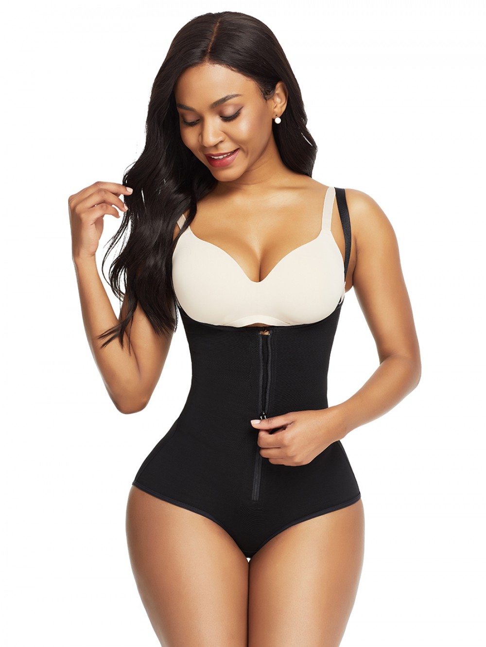 Black Crotch Hooks High Waist Shapewear Bodysuit Figure Slimmer