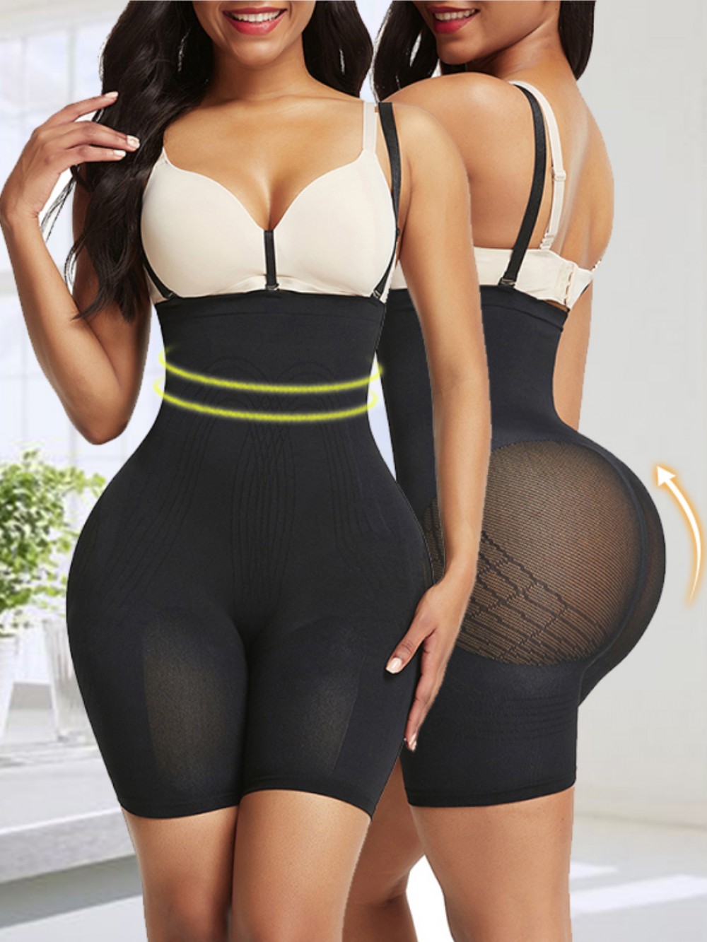 Black Seamless High Waist Shapewear With Bra Clips Best Materials