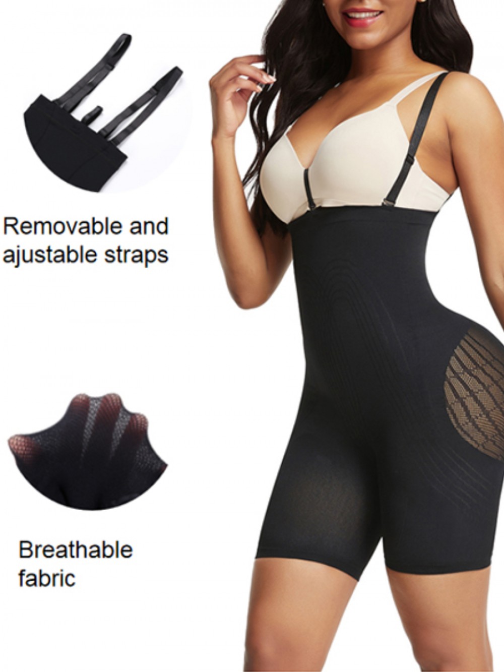 Black Seamless High Waist Shapewear With Bra Clips Best Materials