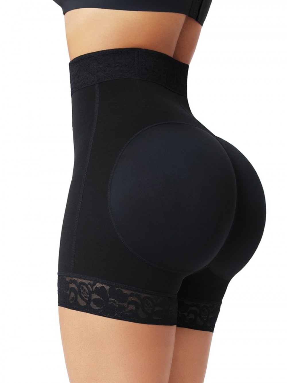 Black Front Zipper Butt Lifter Shorts High Waist Tummy Control