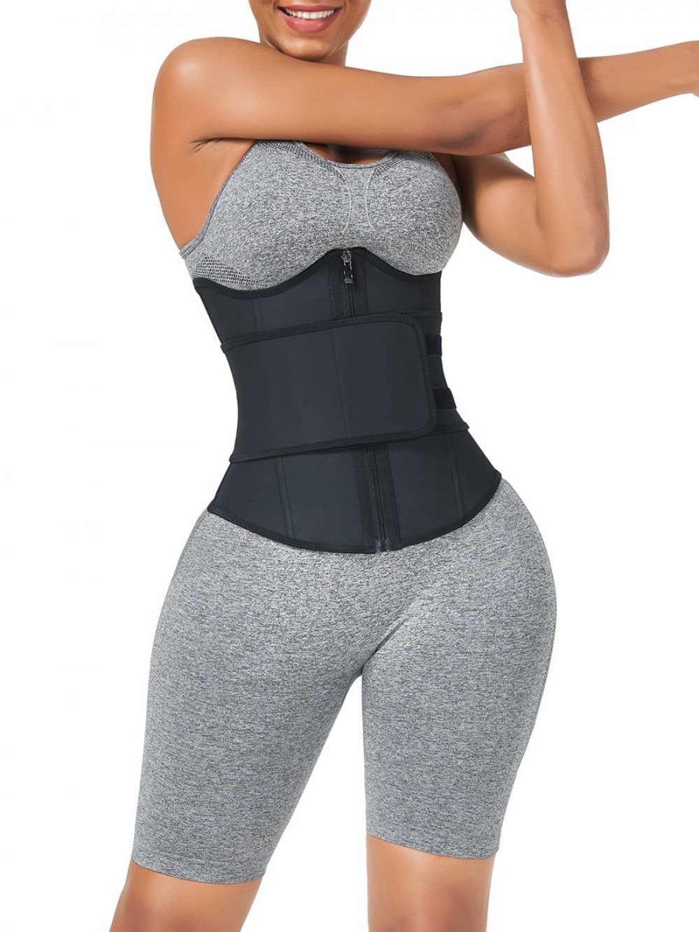 Black Bust Support Latex Waist Trainer With Belt Slimming Tummy