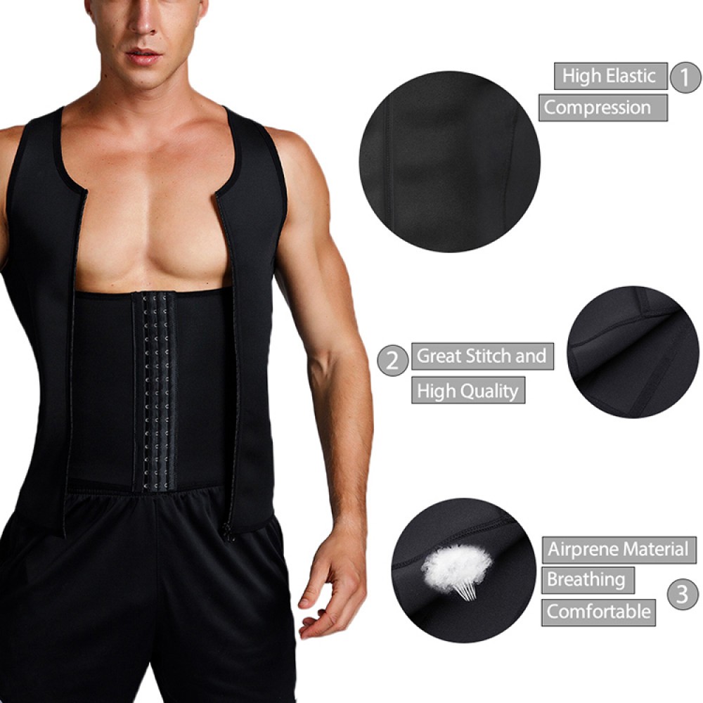 Amazing Black Steel Boned Plus Size Mens Shaper Hooks Zip Perfect-Fit