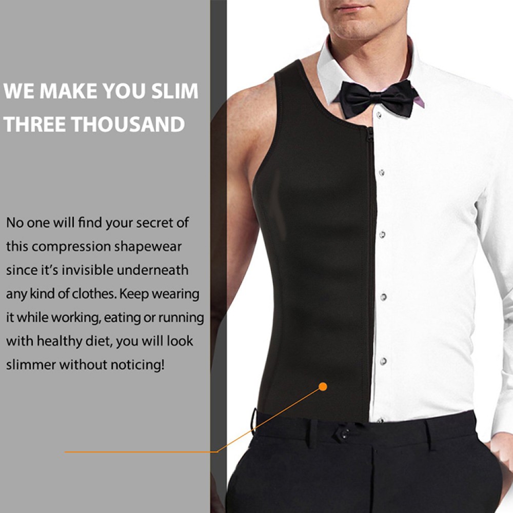 Amazing Black Steel Boned Plus Size Mens Shaper Hooks Zip Perfect-Fit
