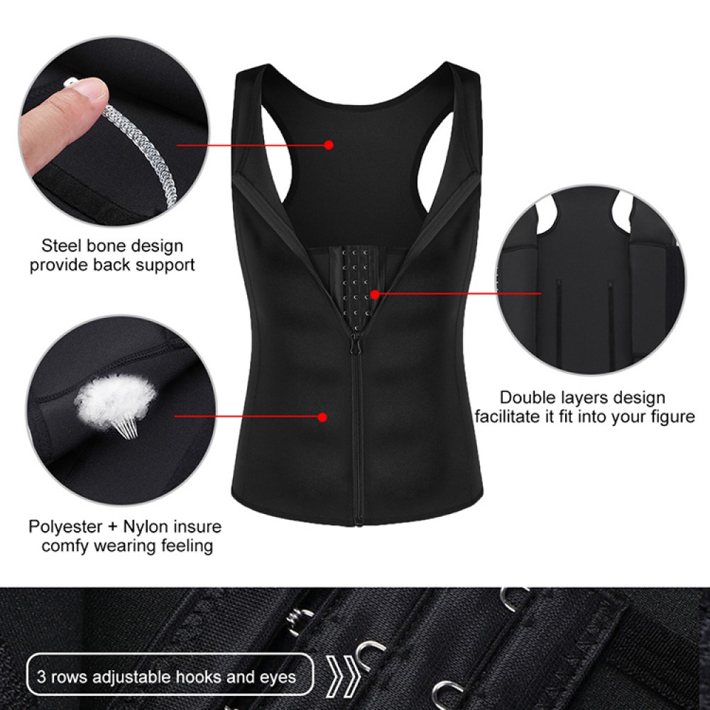 Amazing Black Steel Boned Plus Size Mens Shaper Hooks Zip Perfect-Fit