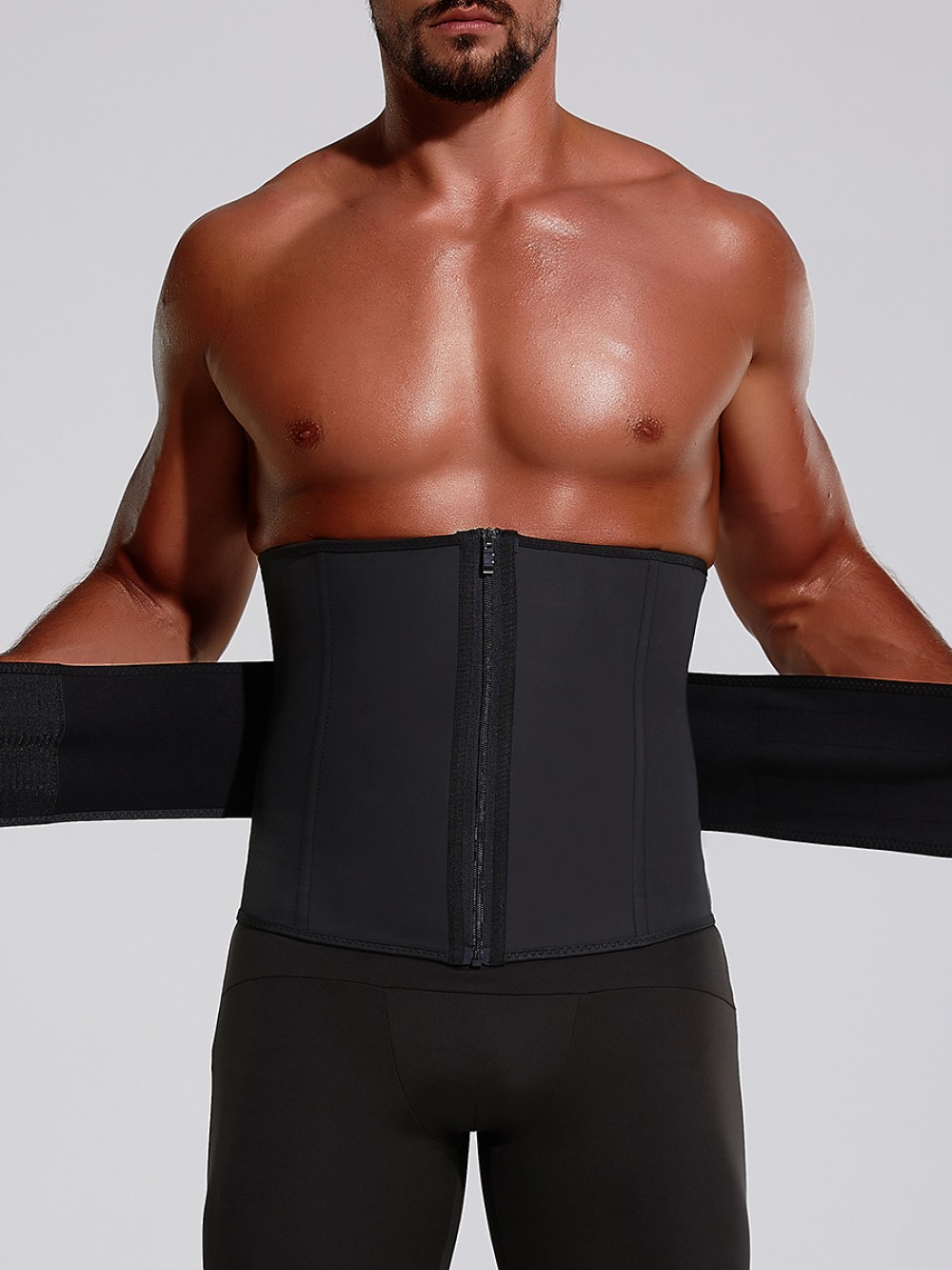Black Big Size Latex Waist Trainer 7 Steel Bones For Training