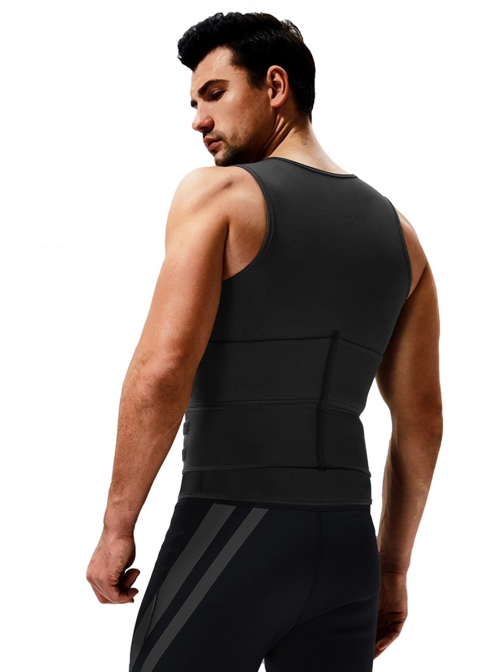 Natural Shaping Black Mens Neoprene Sauna Vest Ddouble Belt High Power