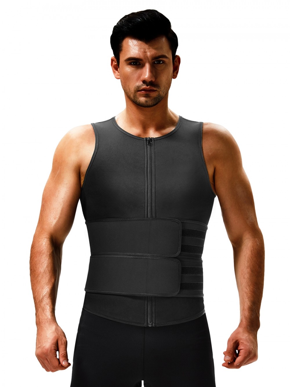 Natural Shaping Black Mens Neoprene Sauna Vest Ddouble Belt High Power