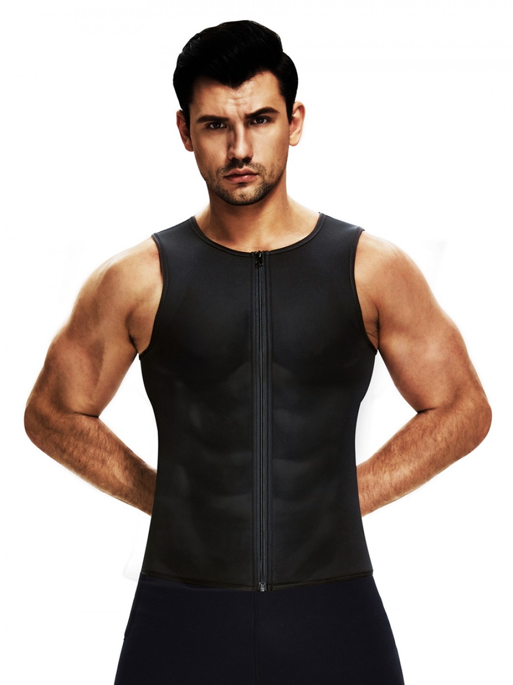 Abdominal Slimmer Black Men's Neoprene Slimming Vest With Zipper Midsection Control