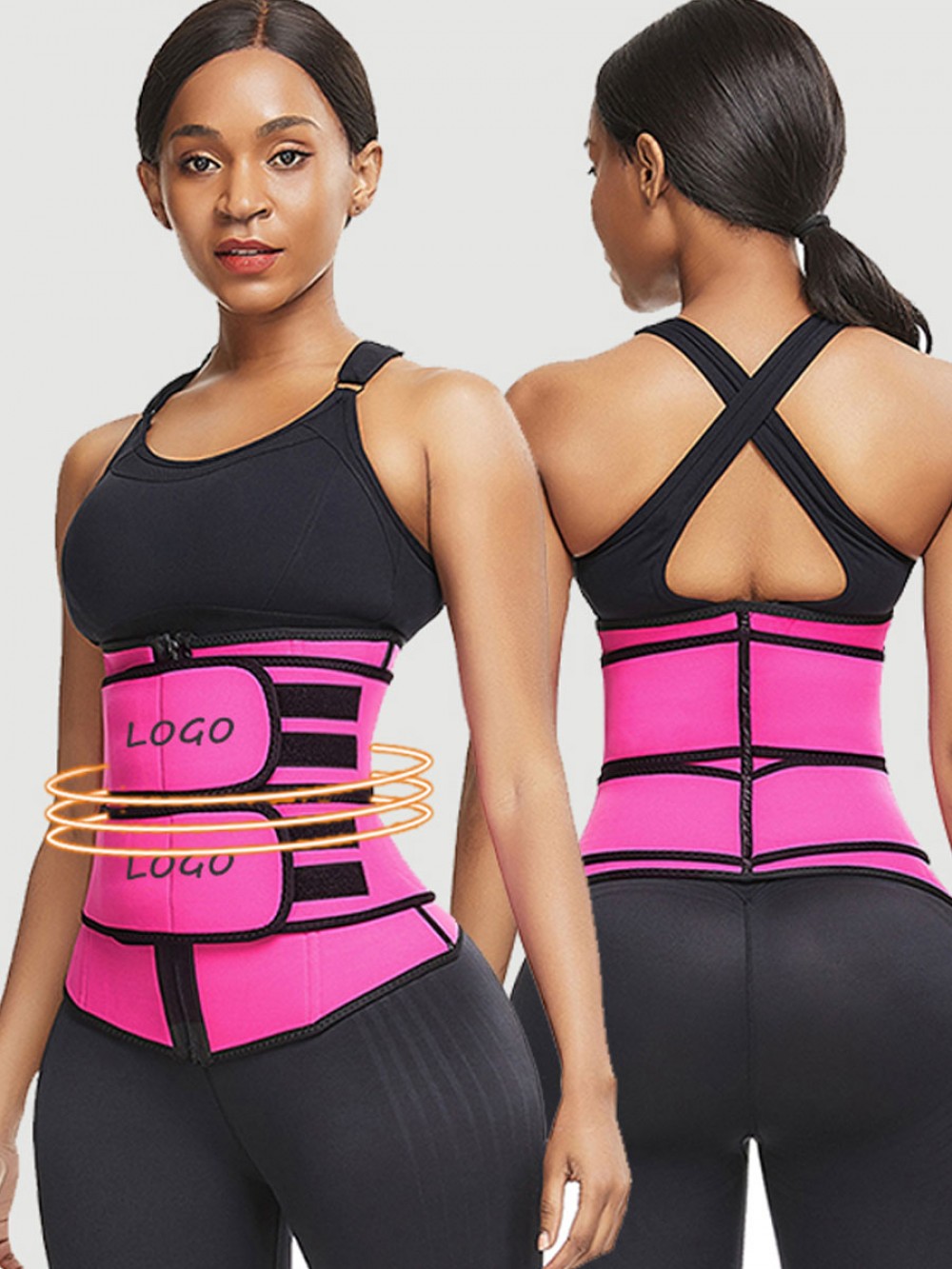 Rose Red Neoprene Sauna Waist Trainer Double Belts Plus Size