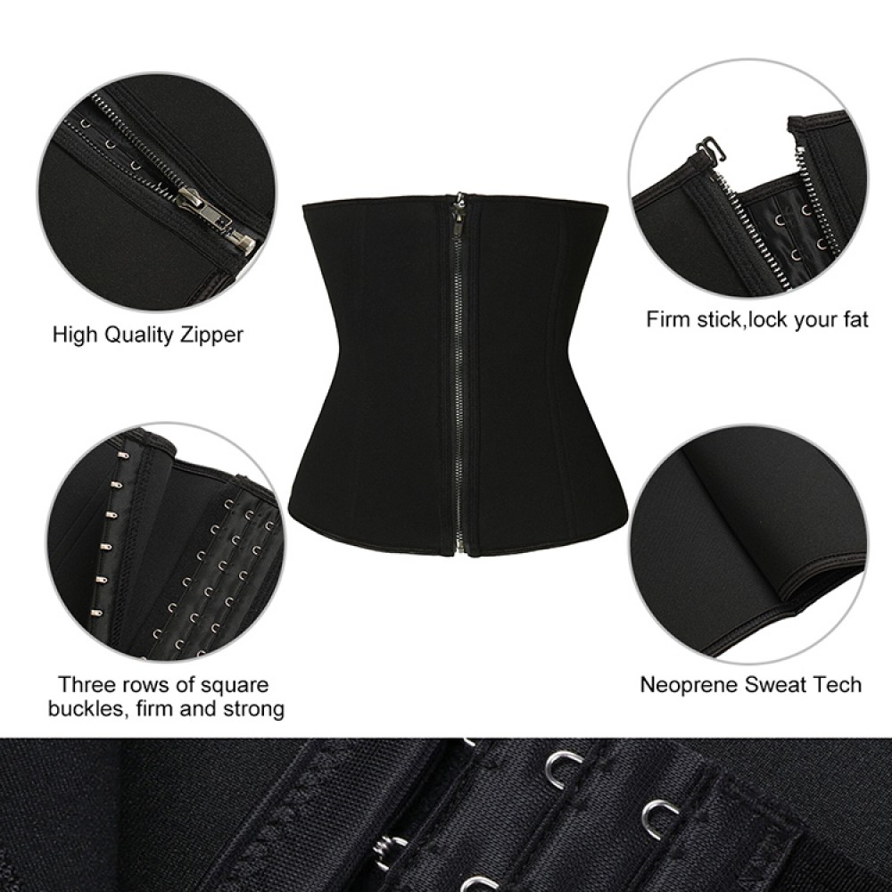 Plus Size Black Front Zipper Double Layer Waist Cincher