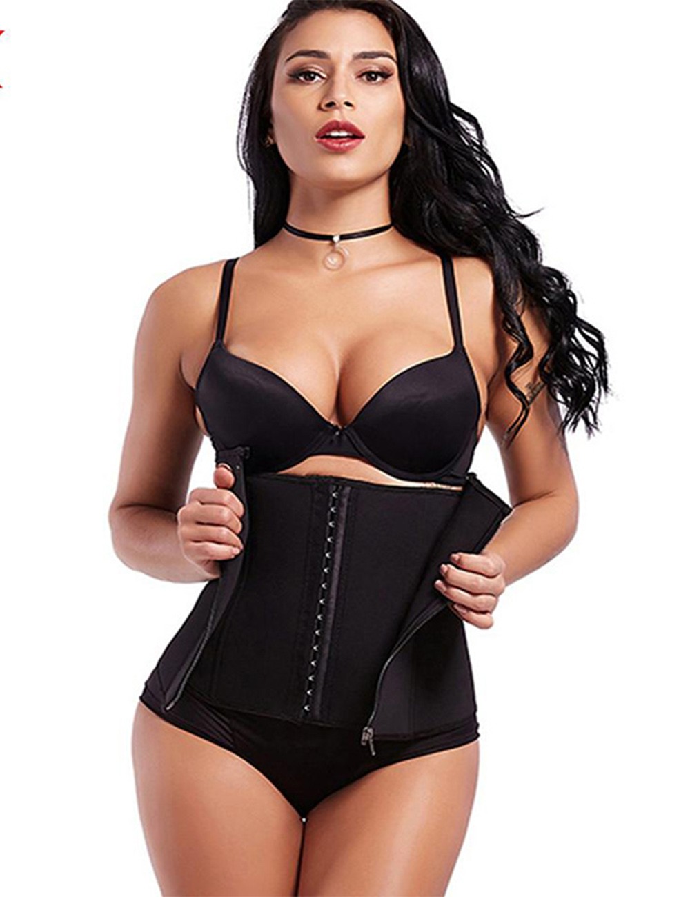 Plus Size Black Front Zipper Double Layer Waist Cincher
