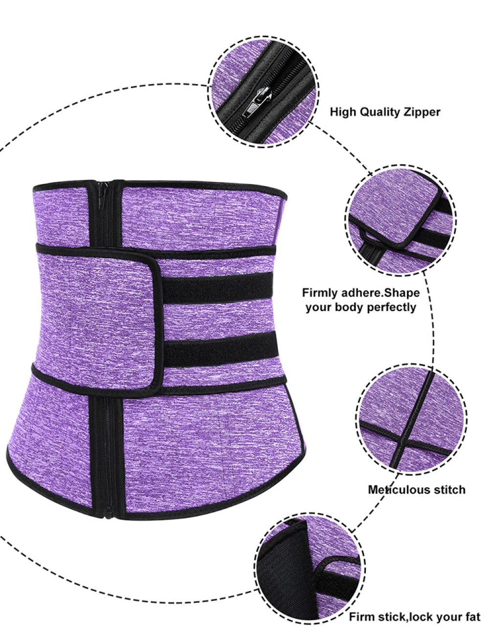 Purple 7 Steel Bones Sticker Plus Size Sauna Waist Trainer