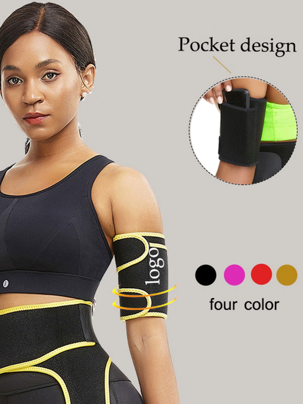 Red Neoprene 2 Pcs Arm Trimmers With Pockets Arms Shaper