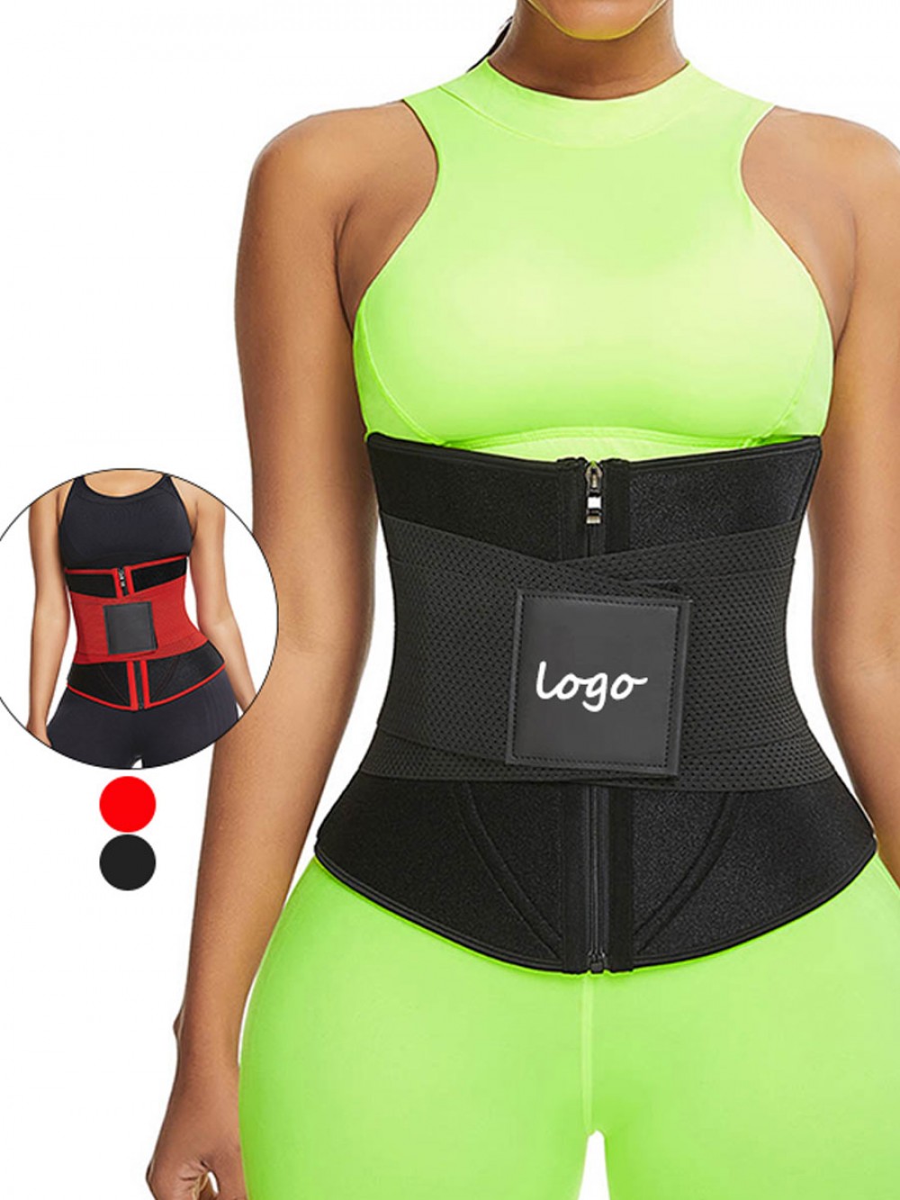 Black Neoprene Zipper Waist Trainer 10 Bones Back Support