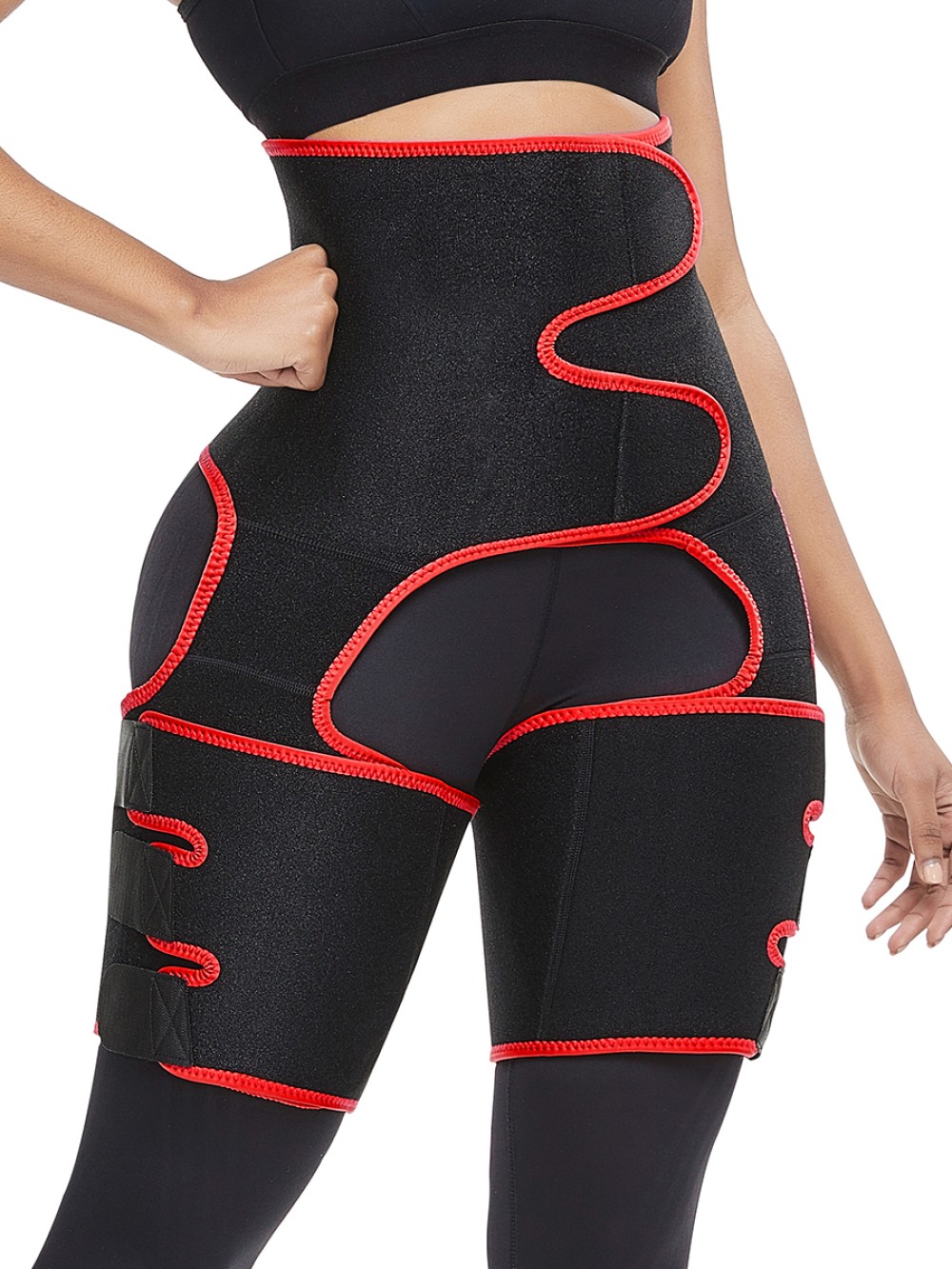 Red Neoprene 2-In-1 Waist And Thigh Shaper Abdominal Control